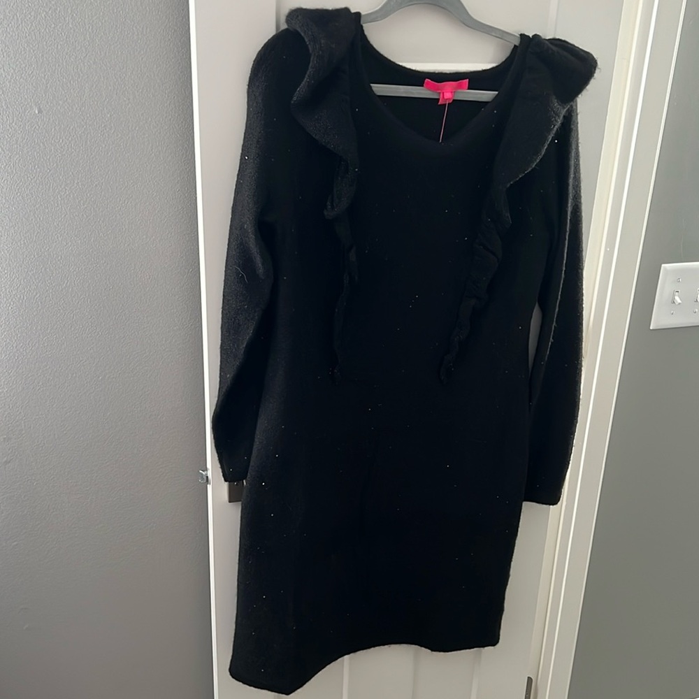 Brand new with tags, Lilly Pulitzer black sparkly sweater dress, size Large.